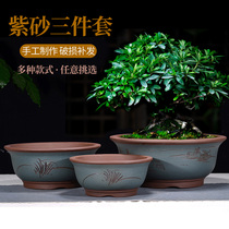 Yixing purple sand flowerpot bonsai pot large diameter round bowl basin Banyan Tree pine tree landscape old pile Basin