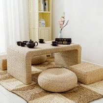 Grass tatami tatami tea table floating window table and chairs combined handmade rattan table tea track casual kang table terrace table custom