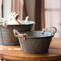 American coarse unwinding iron sheet barrel handle barrel containing barrel flower barrel garden decoration as old retro ZAKKA