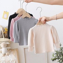 Winter Baby Backing Clothes Spring and Autumn Children's Long Sleeve T-shirt Autumn 1-year-old Girl's Female Treasure Backing Shirt Half High Neck