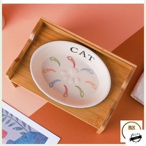 Ceramic cat bowl single and double bowl solid wood frame inclined cat food rice bowl water bowl protection cervical spine high foot anti-knock