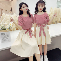 Summer foreign air pro-submount 2022 summer fit new boomer female dress grid short sleeve girls half body dress Two suits