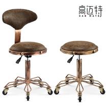 Lifting chair retro bar stool with wheel backrest makeup haircut barbershop rotating round beauty salon