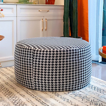 Nordic fabric sofa stool short and cute small stool round present thousand bird grid sofa stool generation home round stool change shoes stool stool