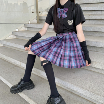 E-sports girl jk uniform skirt suit Girls primary school students college style summer short-sleeved shirt grid skirt Dark black full set