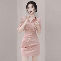 Foreign piste Superior Sense Temperament Shirt One-piece Dress 2022 Summer New Little Sub-Professional Womens Packed Hip Skirt