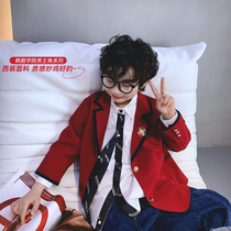  Childrens suit jacket boys 2021 spring self-made Xiao Zhan with the same red casual British style college style suit