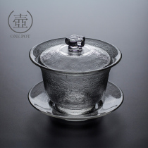 High-grade Japanese handmade lead-free glass cover bowl large transparent thick anti-hot heat-resistant three-talent tea bowl kung fu tea set