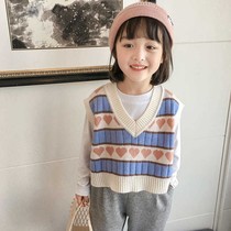 1 Men and women children knitted vest Spring and Autumn wear little girl Korean version of ins foreign style cartoon childrens vest tide