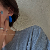 Korean retro blue circle earrings female summer 2021 New Tide fashion wild face small earrings earrings stud