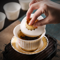 DECLEOR new ceramic three-cai Kung Fu tea Dehua sheep fat jade white porcelain cover bowl Tea cover cup Tea cup