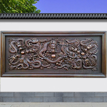 Custom pure copper embossed dragon bronze version frescoed double dragon suction pearl Kowloon copperplate engraving yellow red copper painting outdoor metal painting