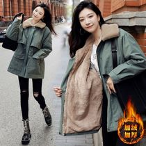 Rex rabbit hair Pike clothing long womens 2021 Winter new waist Korean loose ins Hong Kong wind cotton coat tide