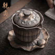 Tough pottery three Cai bowl ceramic large anti-hot tea kung fu tea set hand grab pot single cup tea bowl tea set