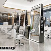 Net celebrity hair salon with LED light barber mirror table Hair salon special single and double-sided mirror with light hot dyeing hair cutting mirror table