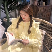 Student tide Han wind Chic vitality girl early spring Sweet foreign air fungus ruffle loose age age shirt long sleeve