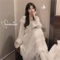 Japanese sweet Super fairy lace lace mesh nightgown women spring and summer New Princess long sleeve dress women