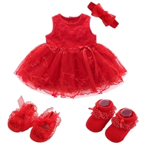 Catch weekly female baby Summer full moon 100 days princess birthday dress dress 1 baby red Foreign dress