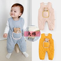 Strap cotton pants for womens baby winter one-piece plus velvet padded cotton strap pants for childrens new can wear warm clothes