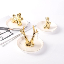 Nordic ceramic jewelry display stand tray golden rabbit storage plate shooting props bedroom trinkets ornaments