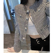 Short thousand bird grid coat female spring and autumn wild 2021 New Korean style chic small fragrant style long sleeve top