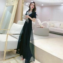 Korean version of chiffon elegant jumpsuit trousers womens summer 2021 New stitching heavy industry diamond-studded suit collar jumpsuit