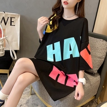 Pregnant womens short-sleeved t-shirt womens summer and spring tops thin design sense 2021 new style increase autumn out of the half sleeve fat MM