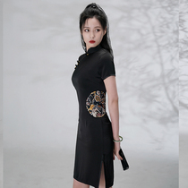 Black cheongsam 2021 new summer improved girl young section national tide Chinese style sexy little man short section