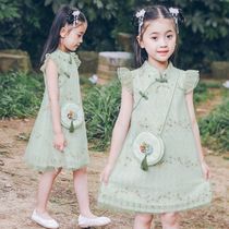 Girls Hanfu Chinese style Sleeveless dress Western style Childrens summer dress Princess dress Childrens lace Cheongsam skirt tide