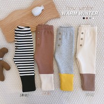 Baby pants fall winter plus velvet padded tights children's pants wear spring and autumn baby striped leggings