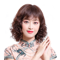 Wig female full real hair simulation oblique Qi banghai natural hand weaving medium long short curly hair middle-aged and elderly mother wig headgear