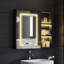  Bathroom bathroom Smart mirror cabinet Separate wall-mounted custom mirror door with lamp Light luxury solid wood objective lens box mirror