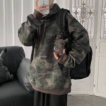 ins Korean trend couple vintage camouflage sweater retro loose hooded pullover autumn male hip hop coat