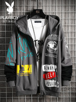 Playboy sweater men hooded tide brand 2021 new spring and autumn mens cardigan jacket loose spring top