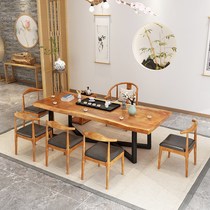 Custom solid wood large plate tea table and chairs combined new Chinese log tea table office for guests shop folk and leisure