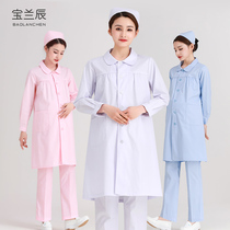 Pregnant women nurse clothes Nurse maternity clothes overalls pregnant women white coat summer dress plus size doctor long-sleeved split pregnancy