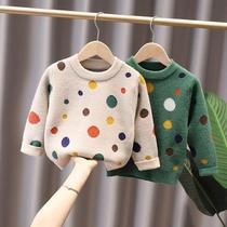 Add velvet padded foreign style sweater children's autumn 2021 new children's Joker sweater