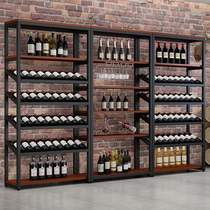 Wine cabinet against the wall commercial simple wrought iron wine rack red wine cabinet multi-level floor bar wine rack storage Display