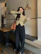 Ren Xiaoyi Black 100 Hitch Casual Pants Woman Design Sensation Small Crowd Open Fork Straight Drum Suit Tug Pants High Waisted Spring Sensation Spring