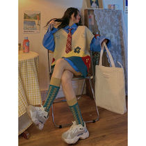 Spring 2021 Vest Womens new tie-free Joker ins Korean retro temperament shirt vest two-piece set