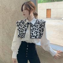 Spring womens new Korean version of lapel long sleeve BAO WEN shawl two-piece shirt Womens loose temperament Joker top