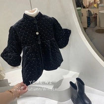 Girls thin cotton coat coat 2021 autumn and winter new children Korean version of foreign style long trumpet sleeve coat tide