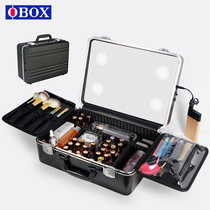 OBOX16 inch professional makeup artist special makeup case with mirror with LED light pattern embroidered nail-kit