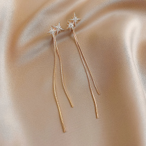 Fatal Gaze eight-pointed star tassel earrings gold long stud earrings female Korean temperament net red simple tide