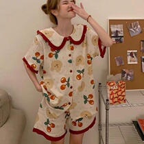 ins Korean version of pajamas womens summer suit outside the lapel cardigan sweet girl student two-piece home clothes
