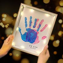 Couple diy Oil painting handprint memorial photo frame A family of three one-year-old self-made table exquisite creative design sense