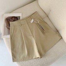 GROHR chic light khaki trousers womens summer thin high waist thin casual wild loose straight shorts