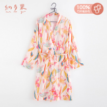 Nadoco bamboo fiber gauze robe Japanese bathrobe moon nursing nightgown home clothing loose long sleeve pajamas thin