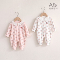 Baby autumn cotton newborn clothes female baby jumpsuit spring and autumn full moon 100 days Princess out