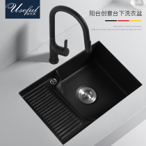 Ushifu black laundry basin with washboard ceramic embedded basin laundry sink balcony laundry sink wash basin
